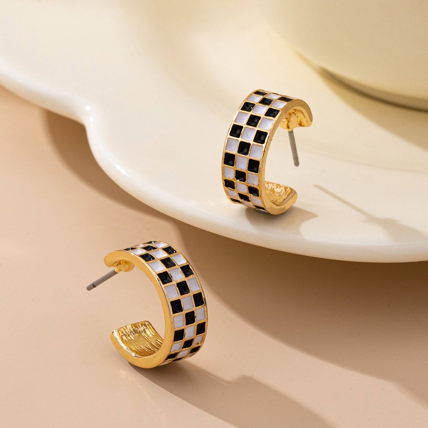 Checkerboard Mini Hoop Earrings