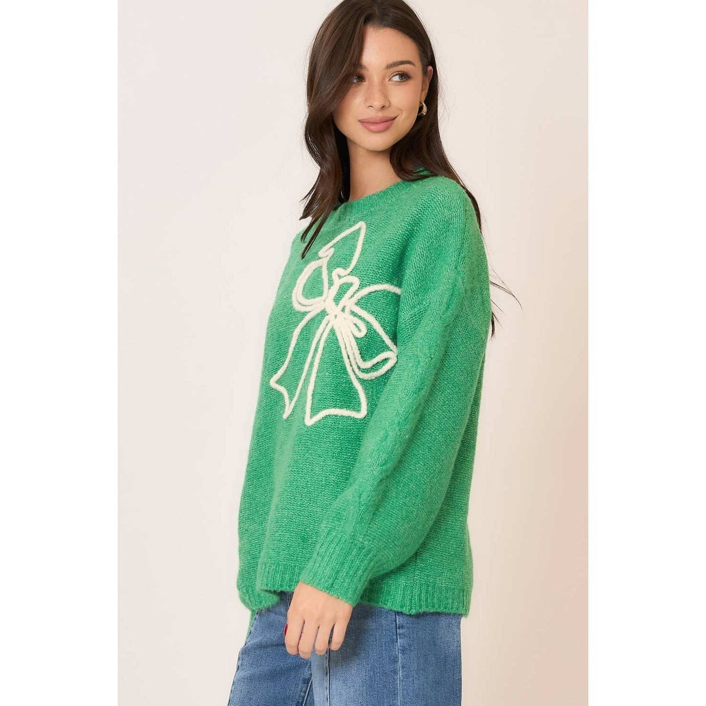 Soft Brushed Embroidered Bow Knit Sweater