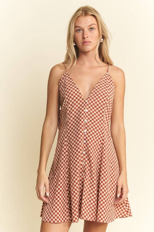 Checkered Sweetheart Sleeveless Dress