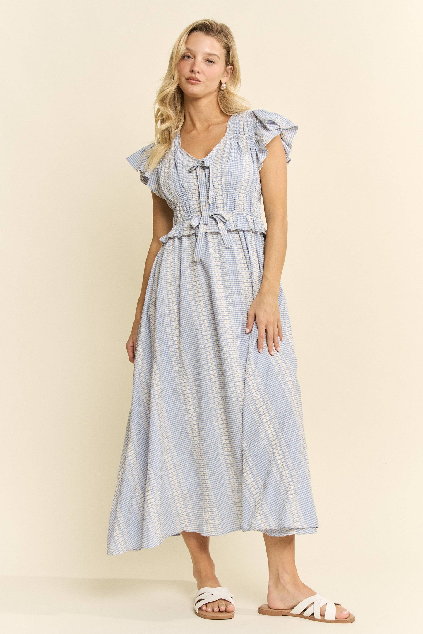 Vintage Check Smocked Midi Dress