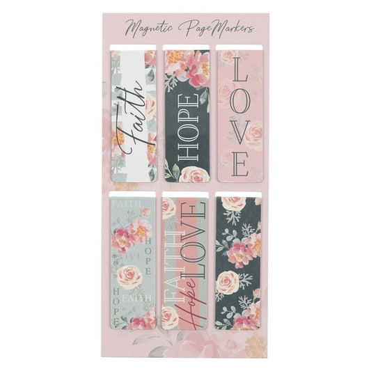 Faith Hope Love Magnetic Bookmark Set – Vintage Floral Christian Bookmarks (6-Pack)