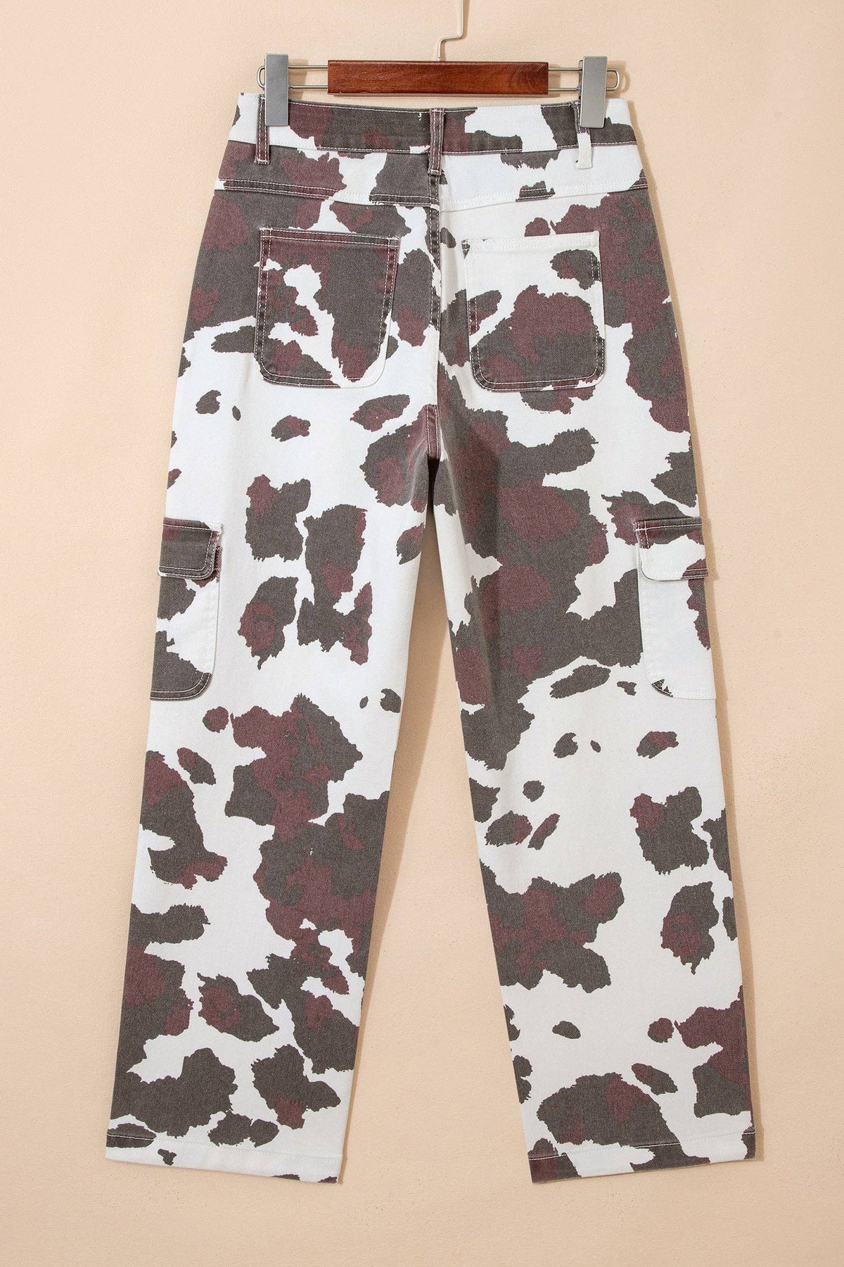 Western Cow Print High-Rise Pocket Jeans