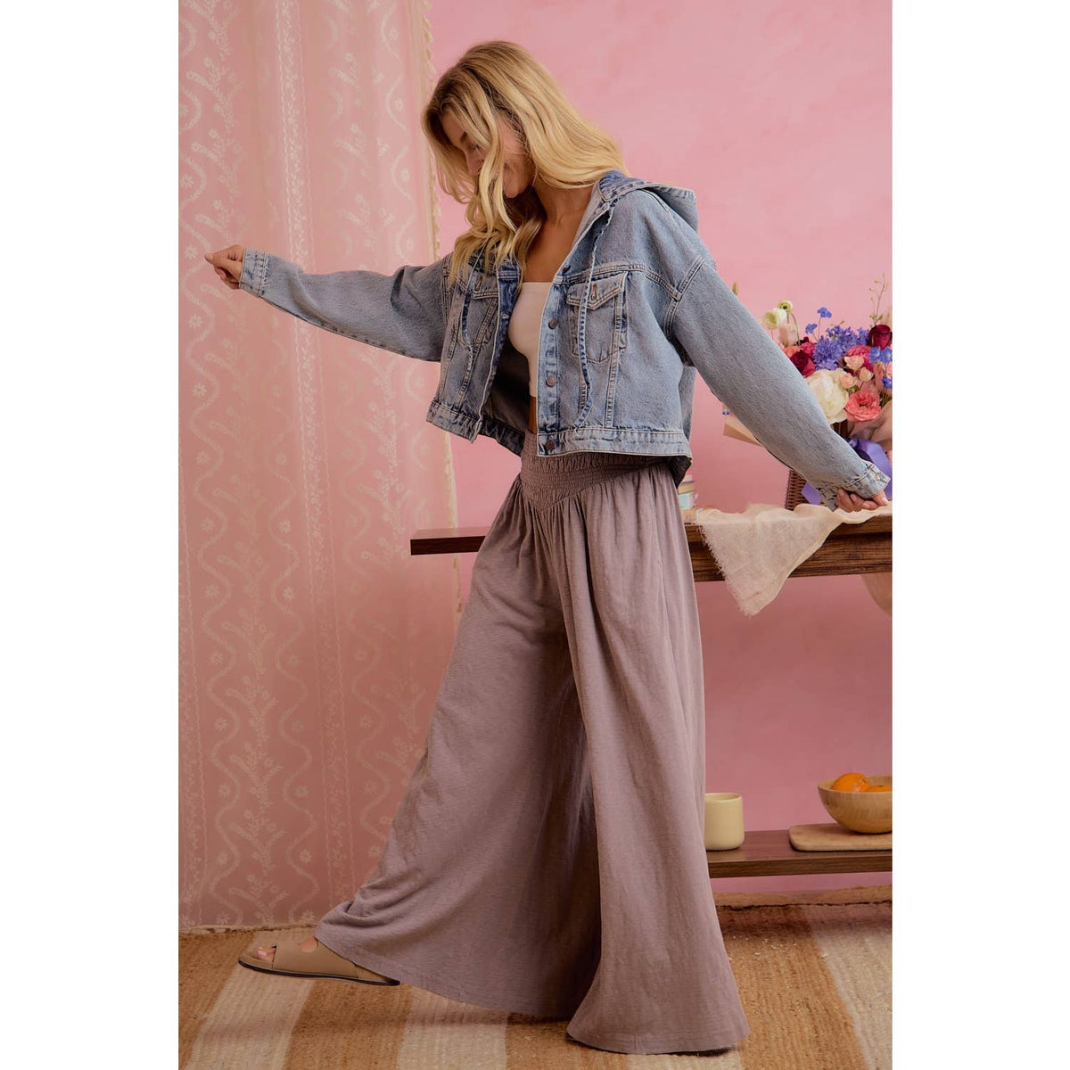 Mocha Smocked Waist Wide Leg Pants – Flowy & Relaxed Fit