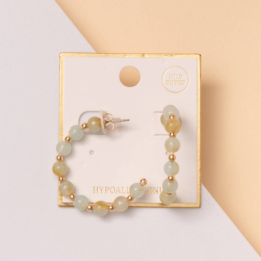Gold Open Hoop Earrings – Marbled Bead Boho Dangle Earrings