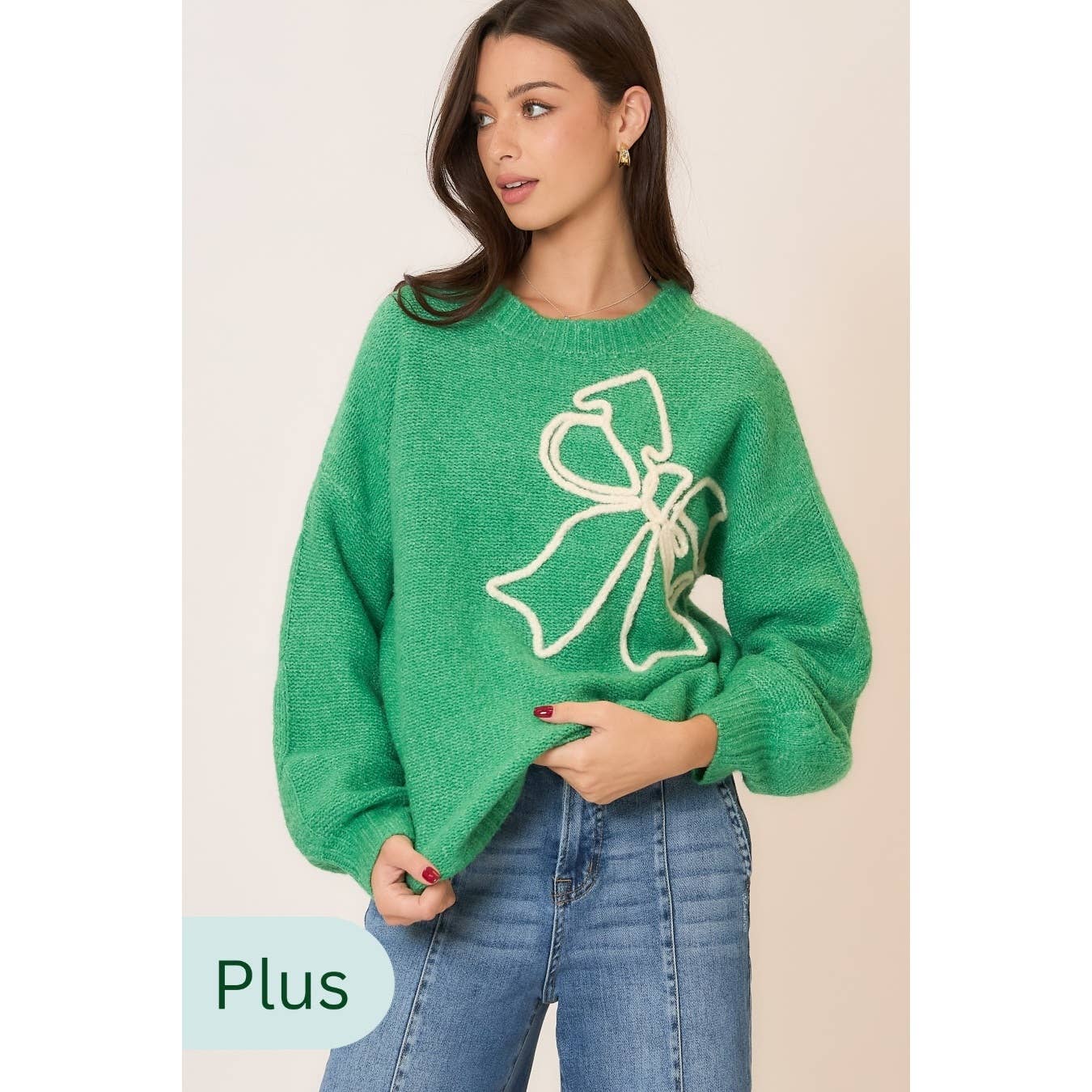Soft Brushed Embroidered Bow Knit Sweater