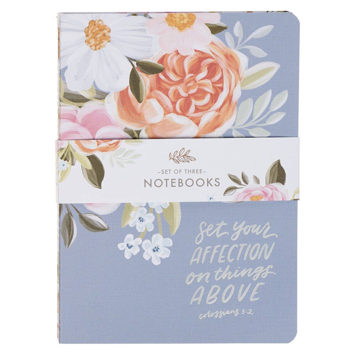 Affection Blue Floral Notebook Set – Christian Bible Verse Journals (3-Pack)