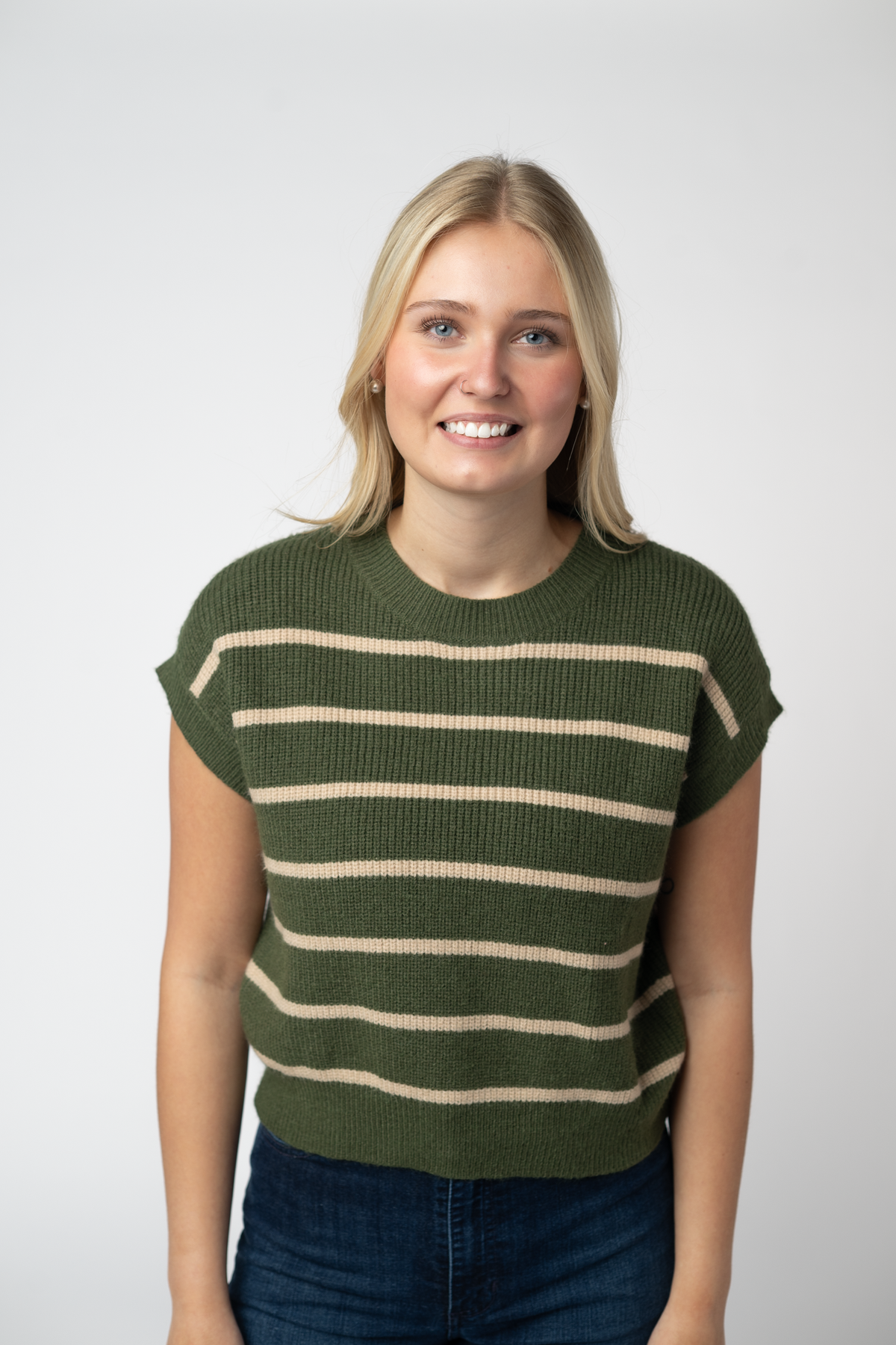 Olive & Oatmeal Striped Sweater Top