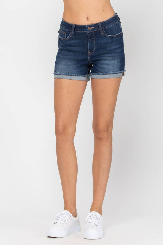 Judy Blue Mid-Rise Cuffed Denim Shorts – Dark Wash Women’s Jean Shorts