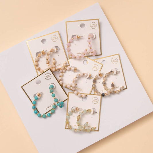 Gold Open Hoop Earrings – Marbled Bead Boho Dangle Earrings