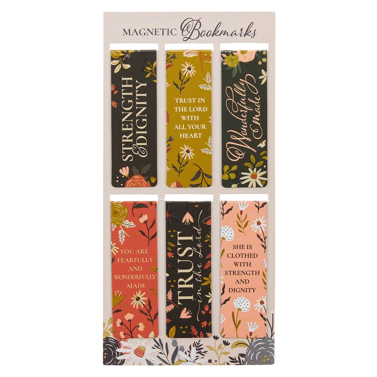 Worthy Autumn Floral Magnetic Bookmark Set – Christian Bible Verse Bookmarks (Set of 6)