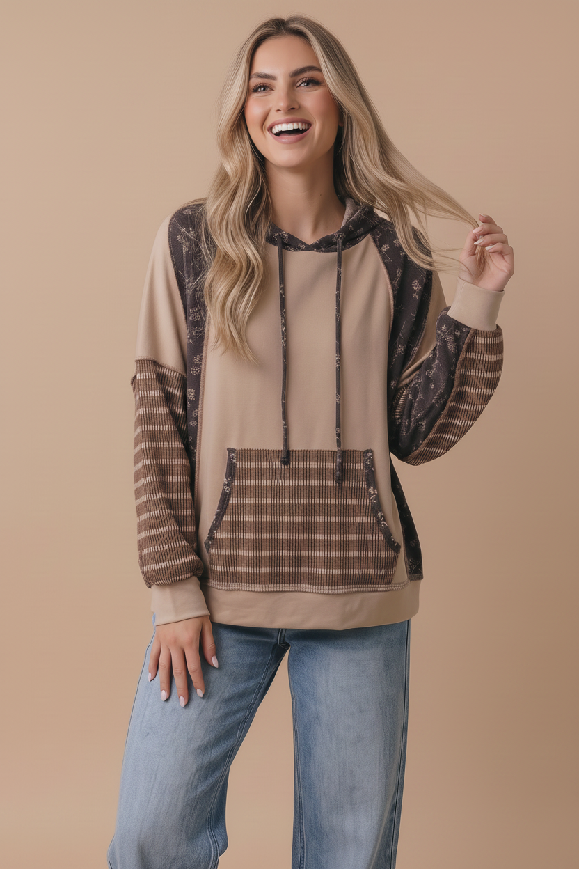 Mocha Floral Patchwork French Terry Hoodie
