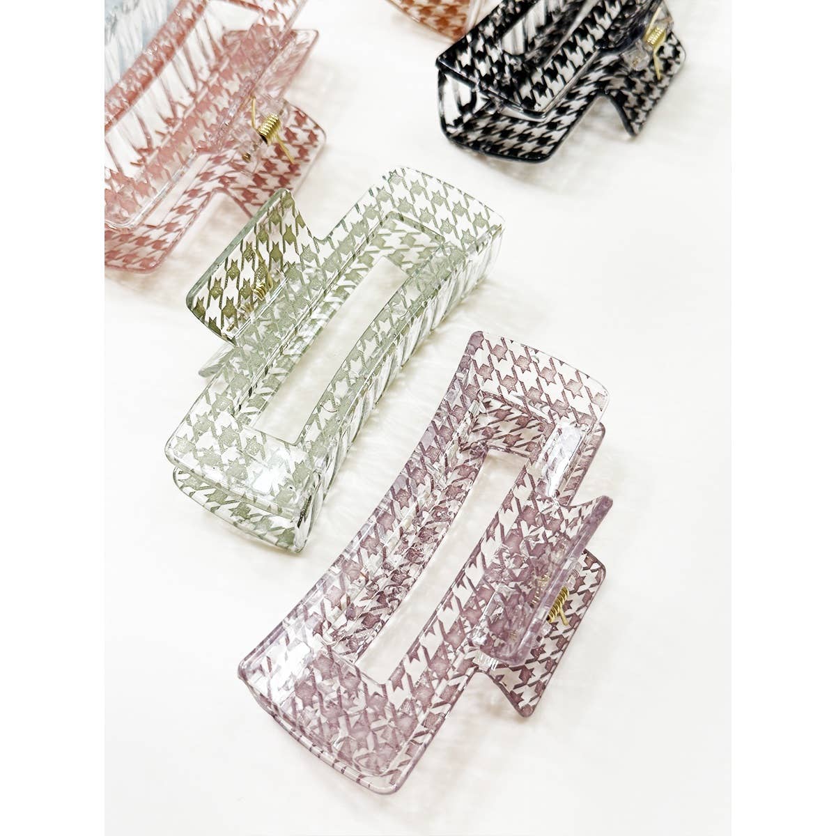 Houndstooth Rectangle Hair Claw Clip