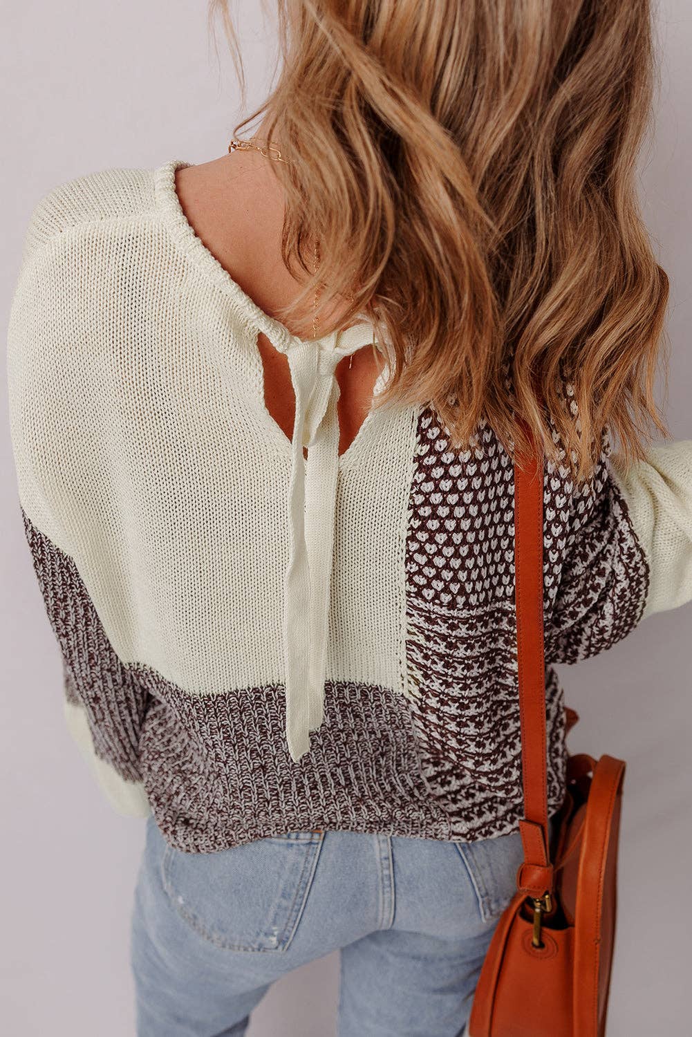Colorblock Tie-Back Drop Shoulder Sweater