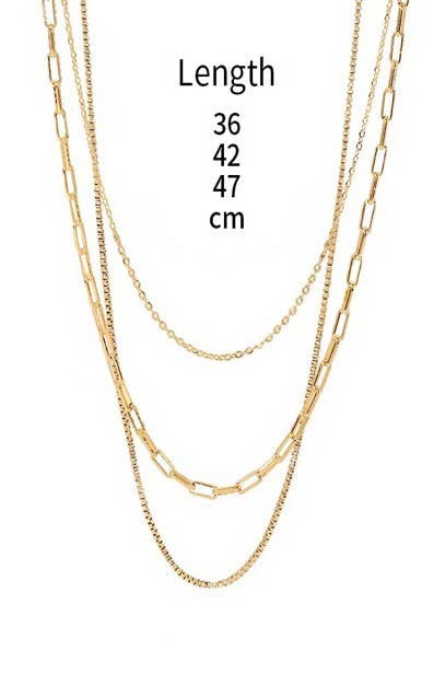 Gold Stainless Steel Layered Link & Box Chain Necklace