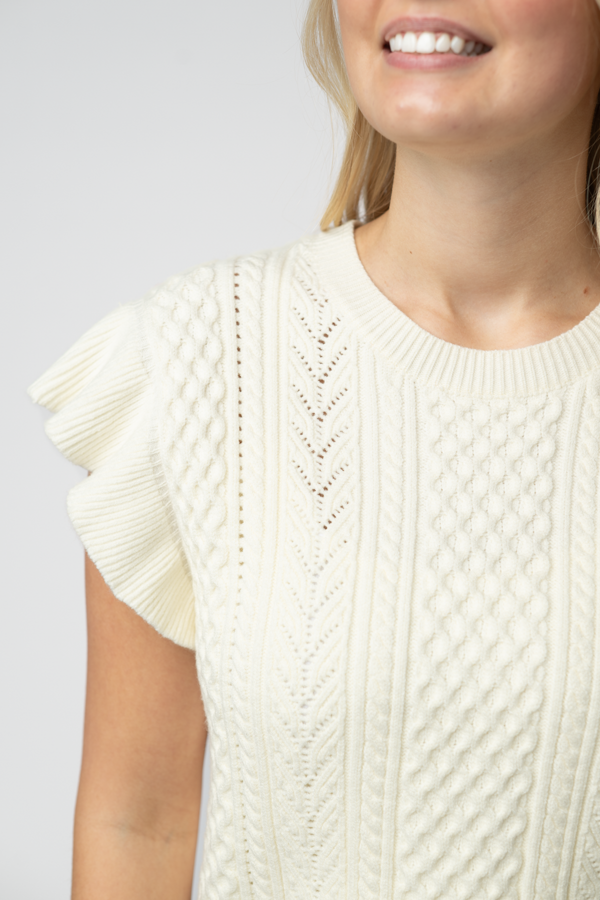 Ivory Flutter Sleeve Sweater Top