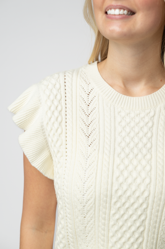 Ivory Flutter Sleeve Sweater Top