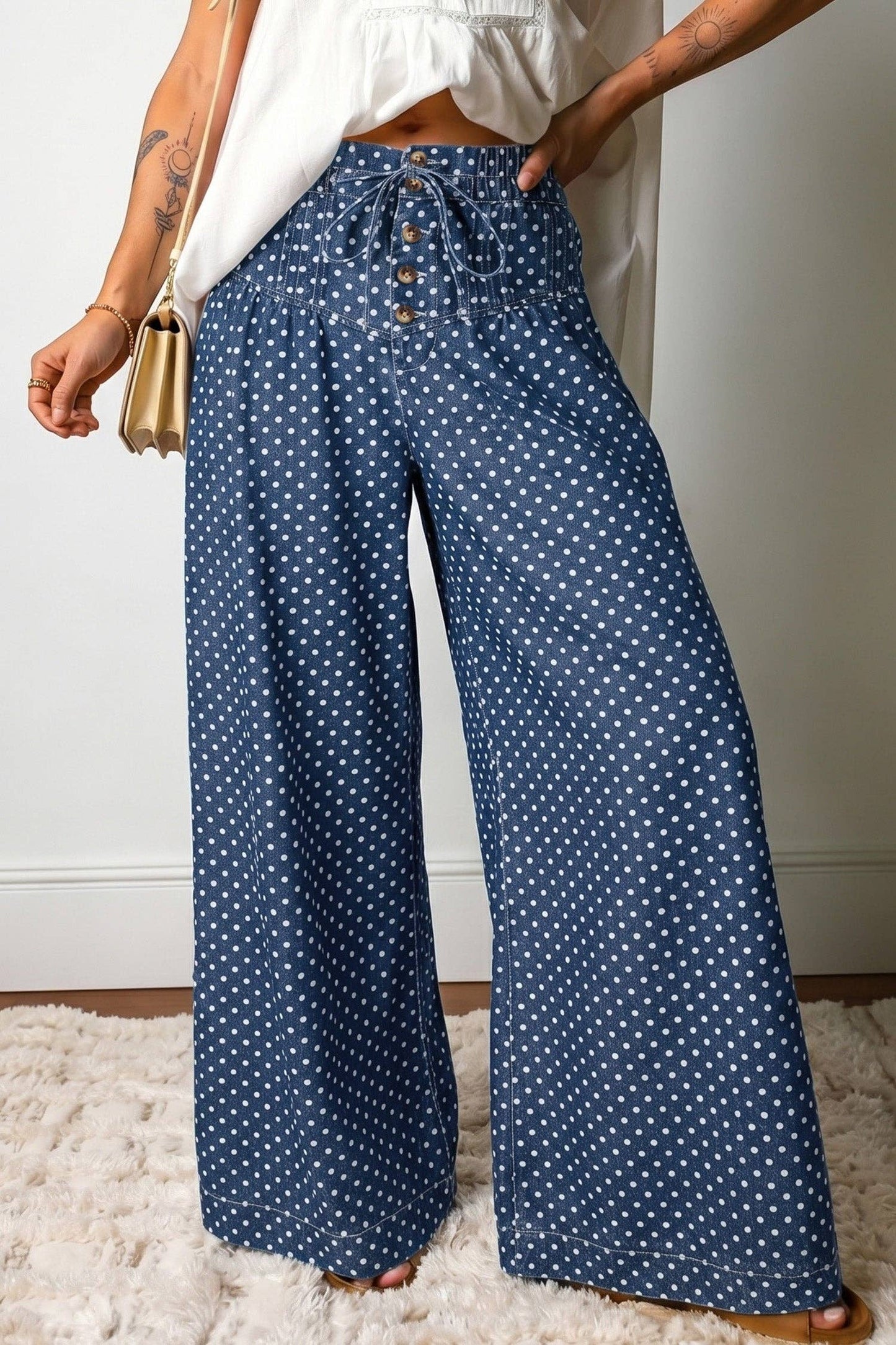 Polka Dot Wide Leg Jeans High Waist Boutique Pants