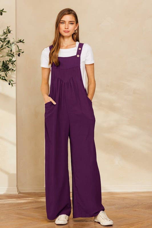 Solid Button Sling Jumpsuit