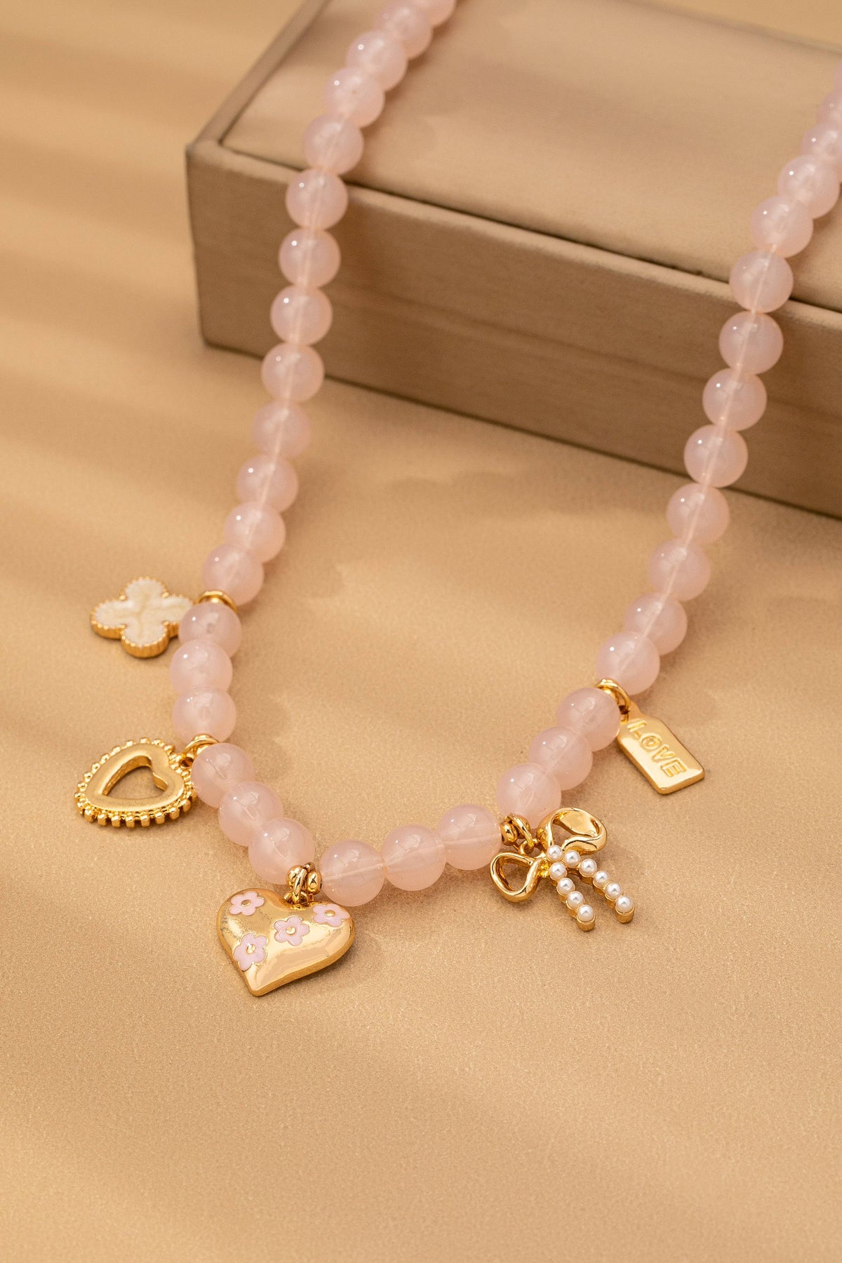Blushing Hearts Beaded Charm Necklace