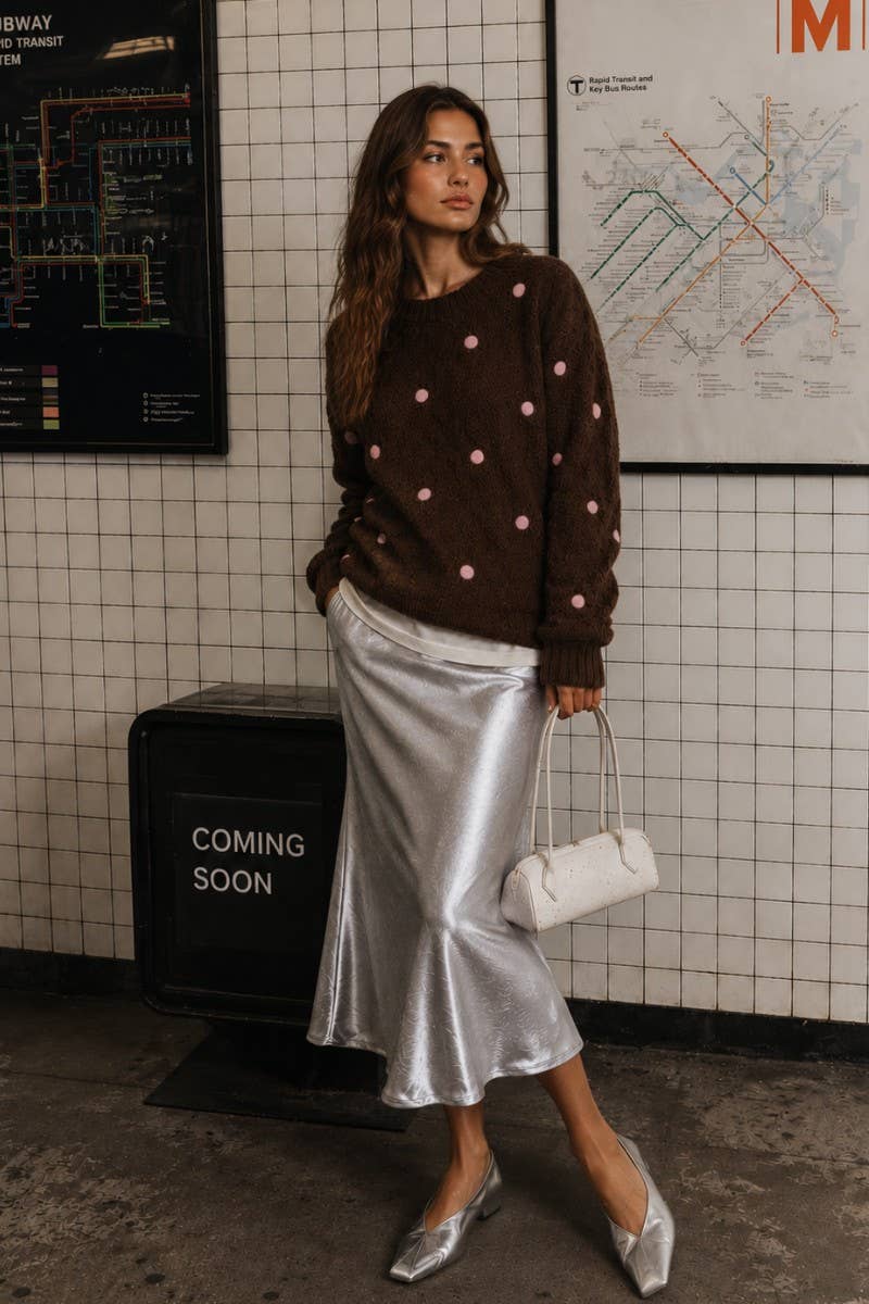 PLUS SIZE POLKA DOT CABLE KNIT SWEATER