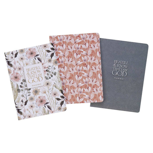 Be Still Notebook Set – Psalm 46:10 Teal Meadow Floral Journals (3-Pack)