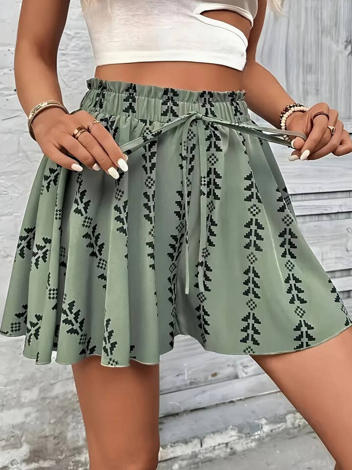 Graceful Bloom High-Waist Tie Shorts