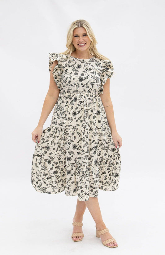 Black & Ivory Floral Tiered Dress