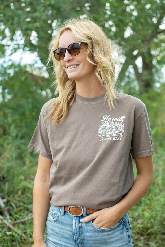 'He Will Provide' Isaiah 30:23 Brown Graphic Tee