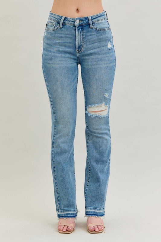 Judy Blue Mid-Rise Destroyed Bootcut Jeans – Released Hem Distressed Denim