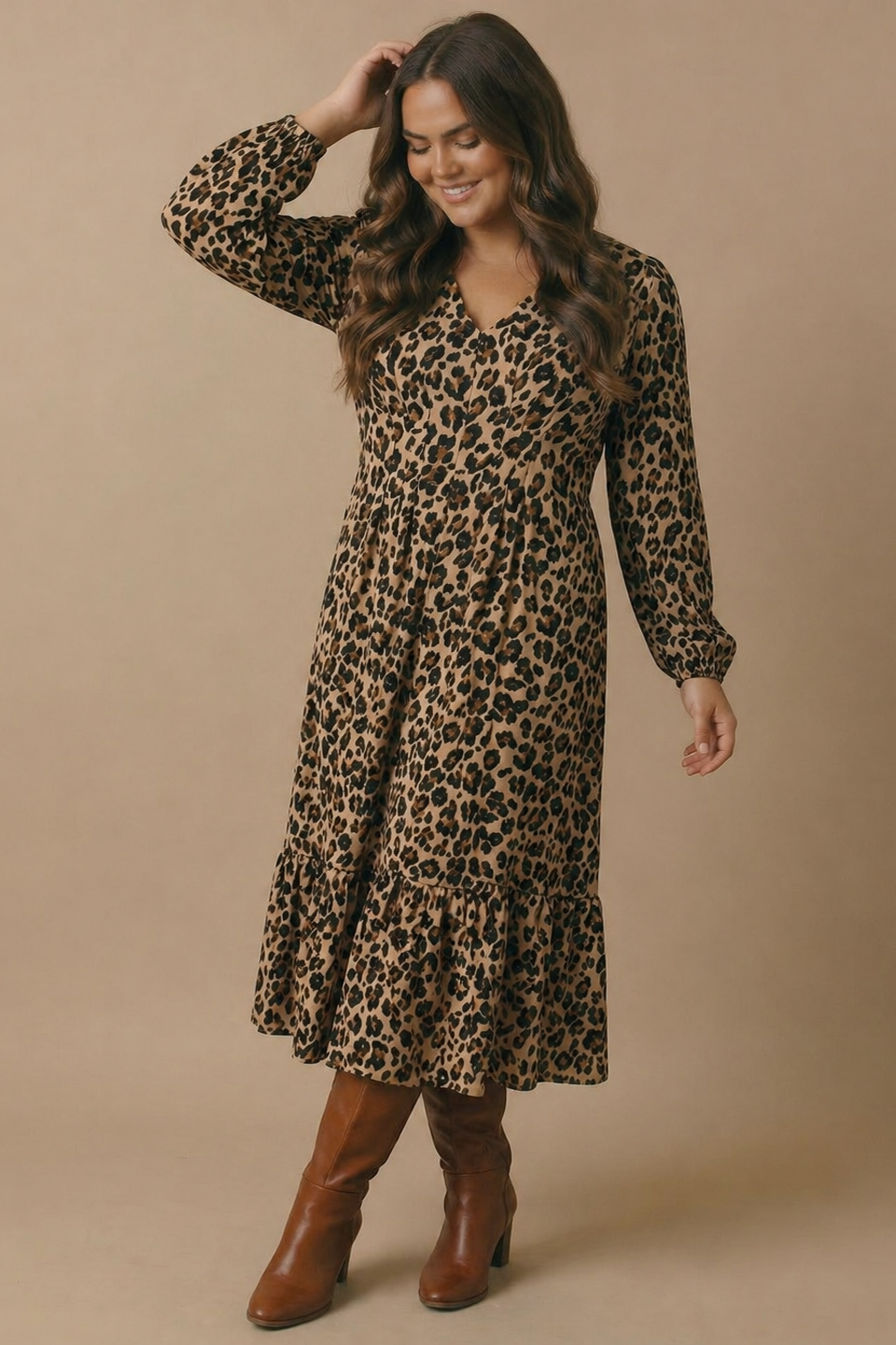 Plus Animal Print Empire Silhouette Midi Dress