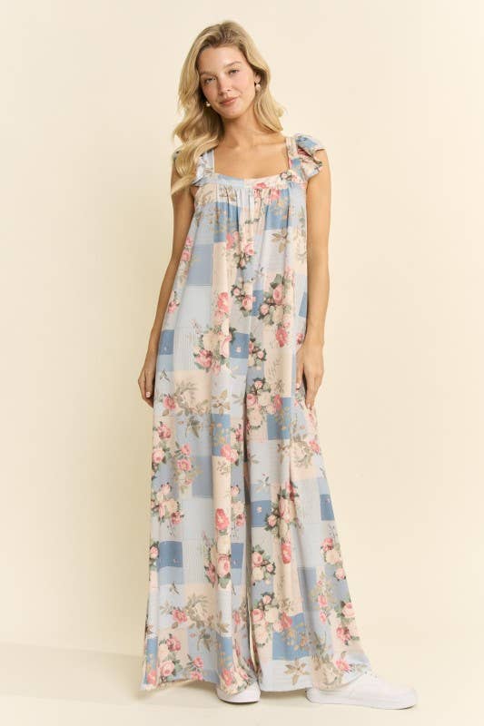Vintage Garden Floral Wide Leg Jumpsuit