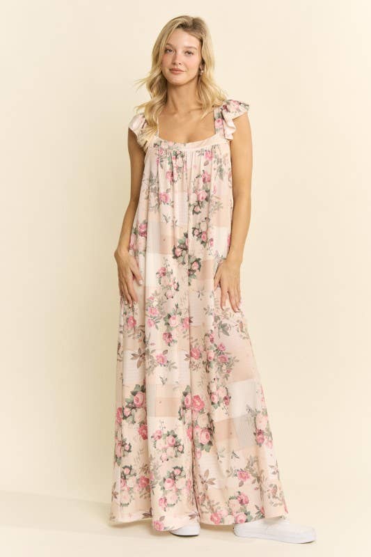 Vintage Garden Floral Wide Leg Jumpsuit