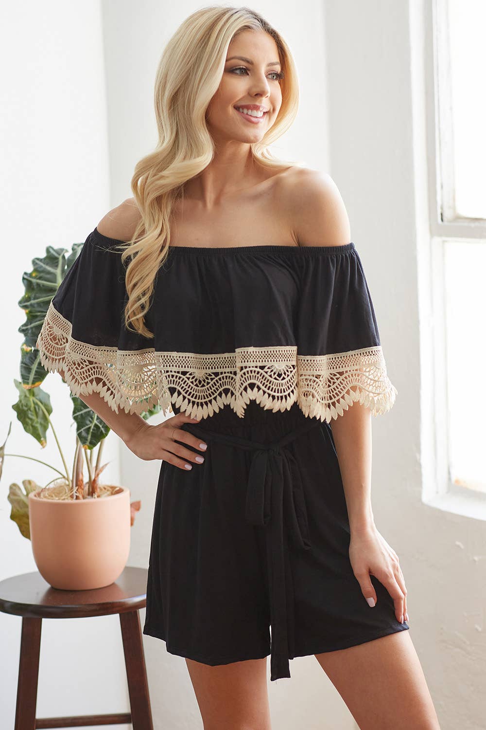 Sweet Escape Lace Trim Romper