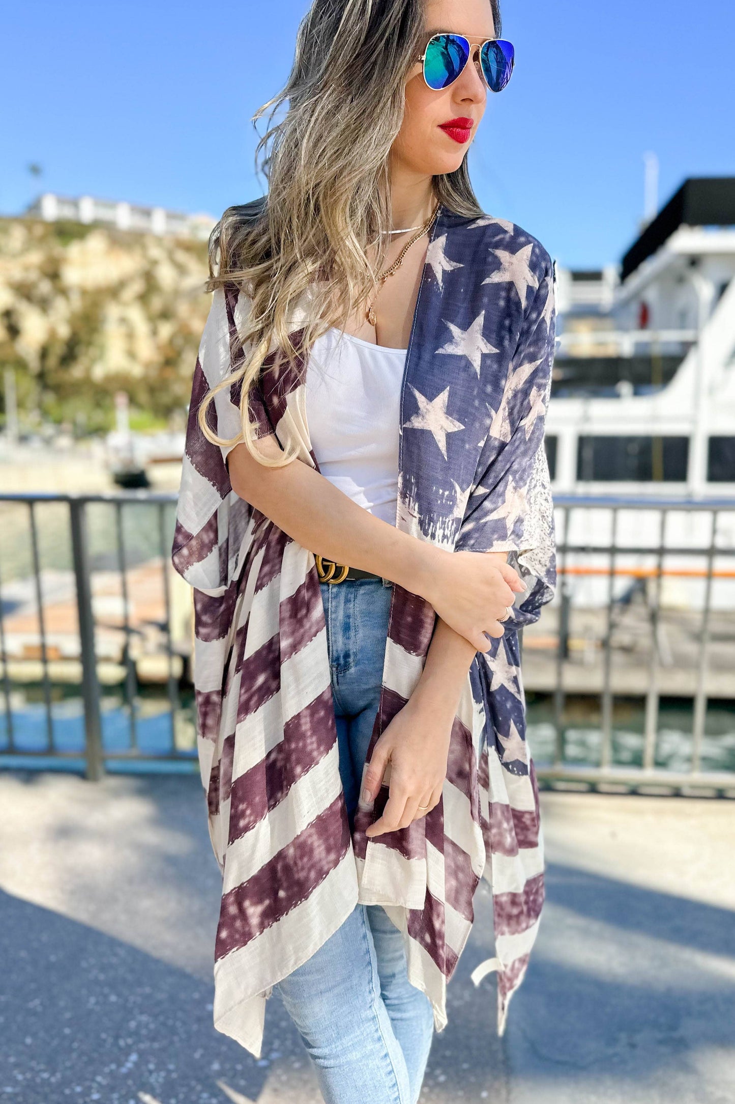 Vintage American Flag Printed Kimono