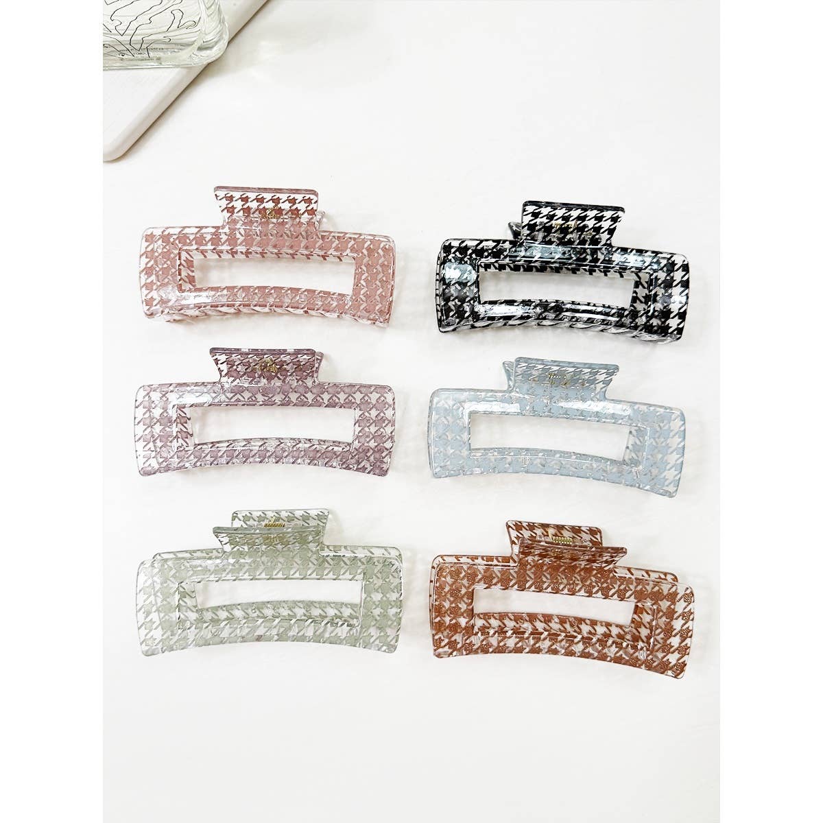 Houndstooth Rectangle Hair Claw Clip