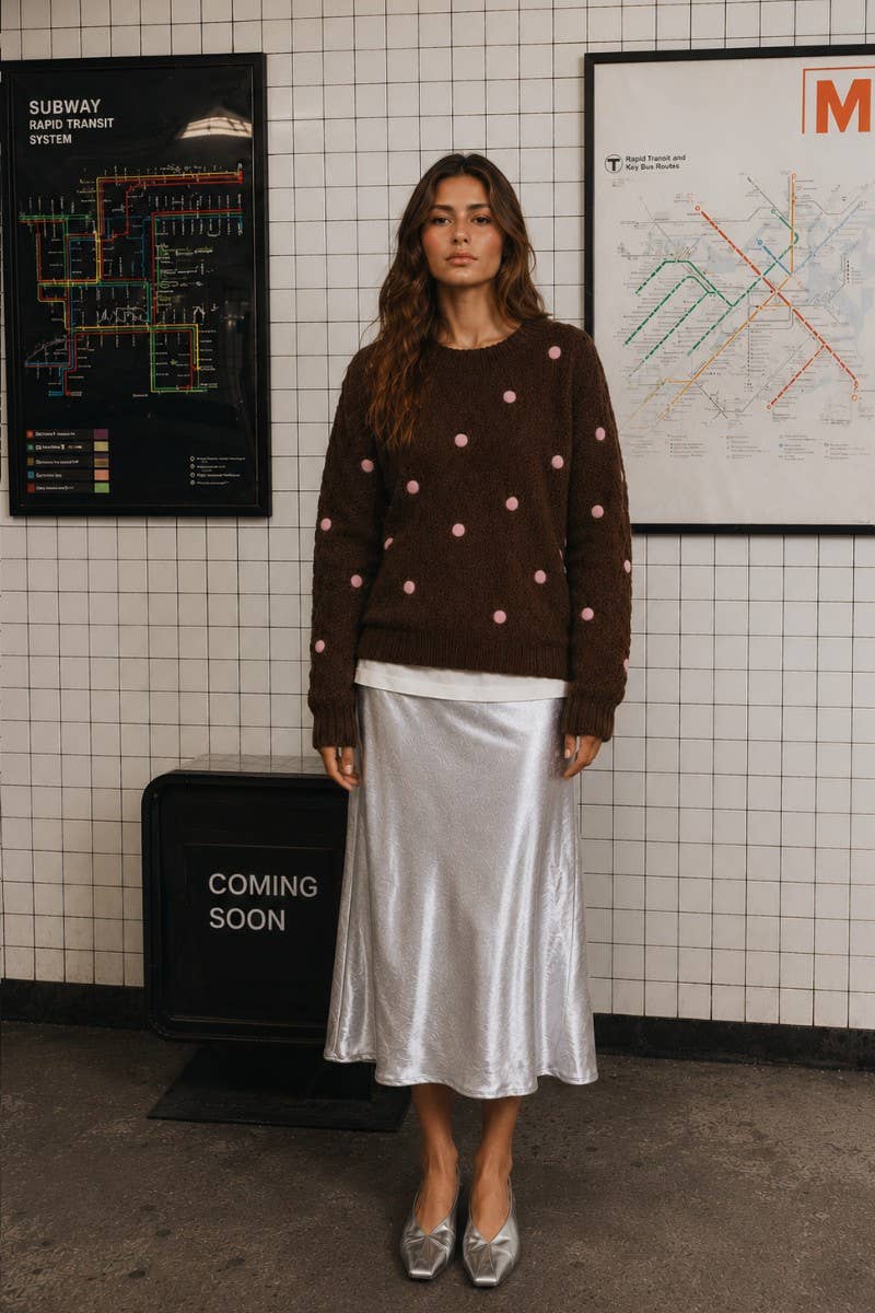 PLUS SIZE POLKA DOT CABLE KNIT SWEATER