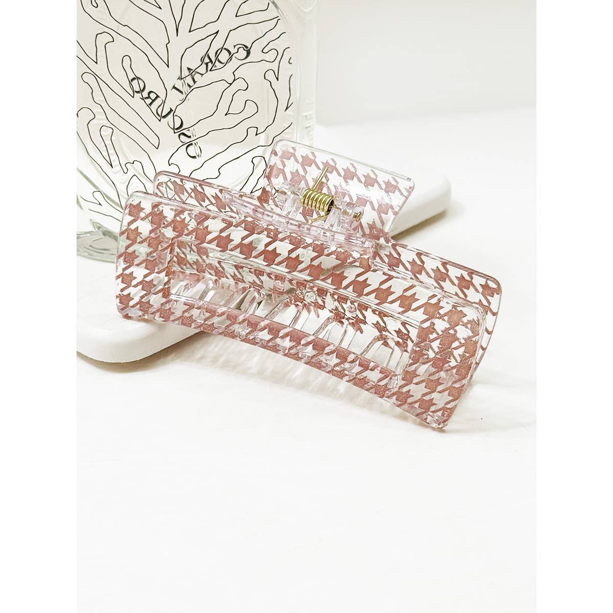 Houndstooth Rectangle Hair Claw Clip