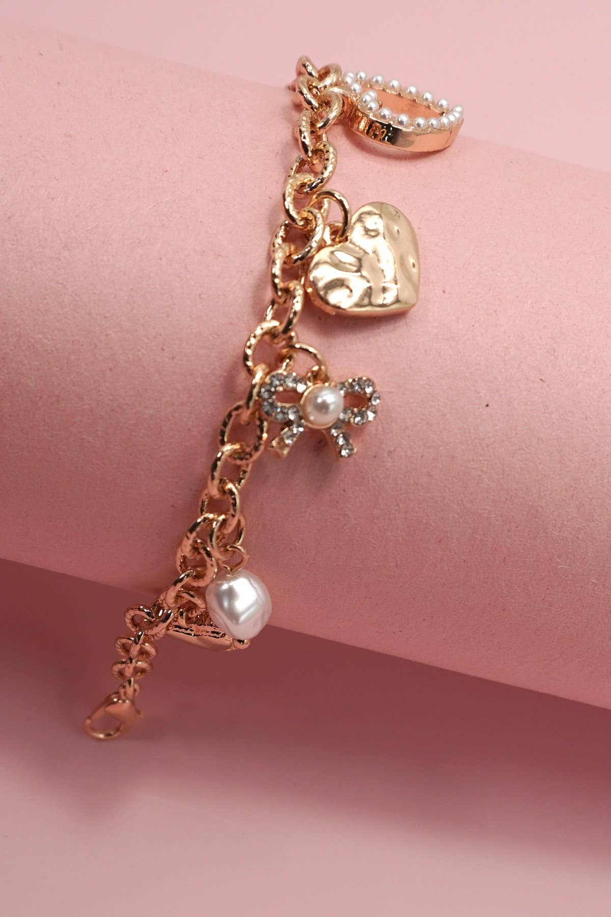 Golden Bow & Heart Charm Bracelet