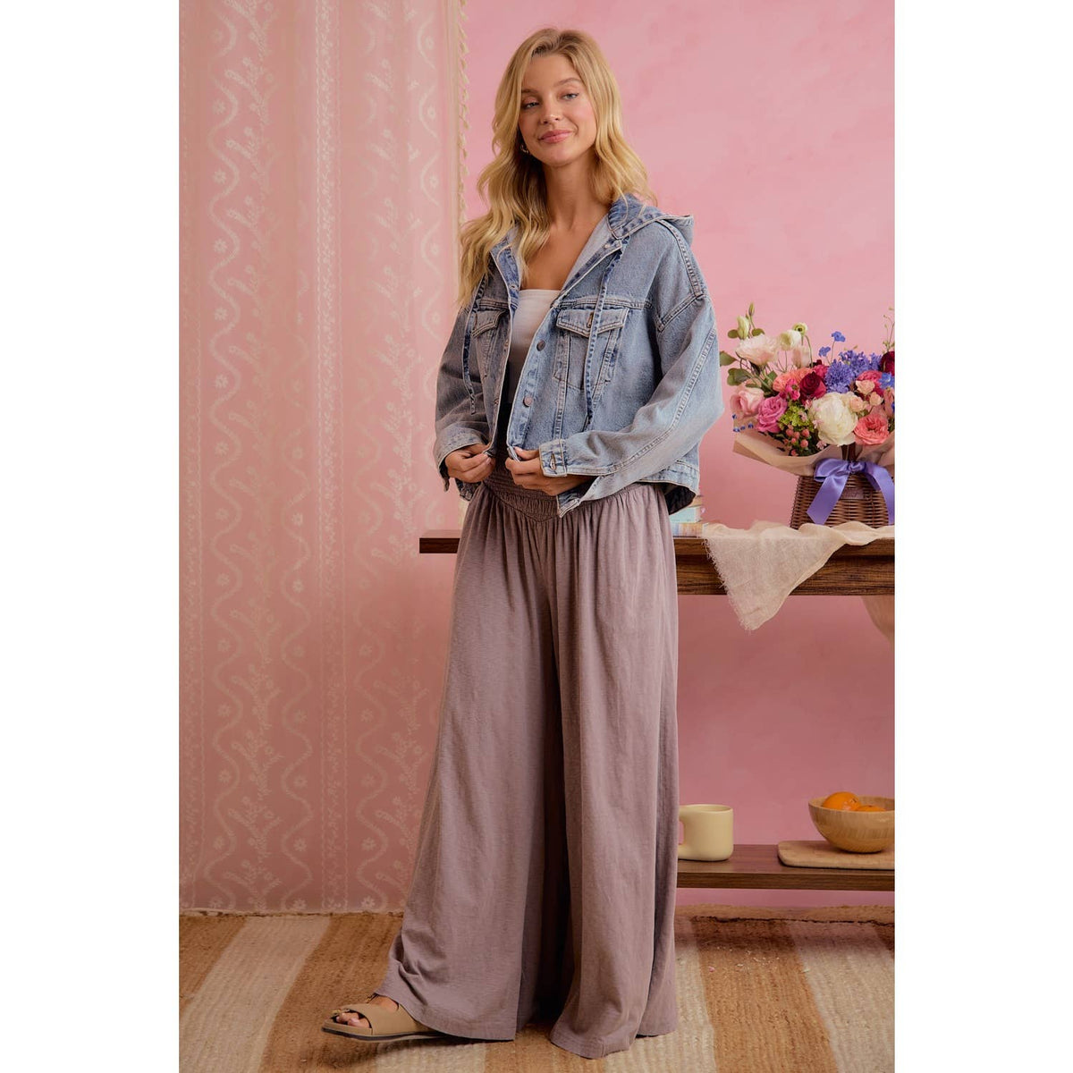 Mocha Smocked Waist Wide Leg Pants – Flowy & Relaxed Fit