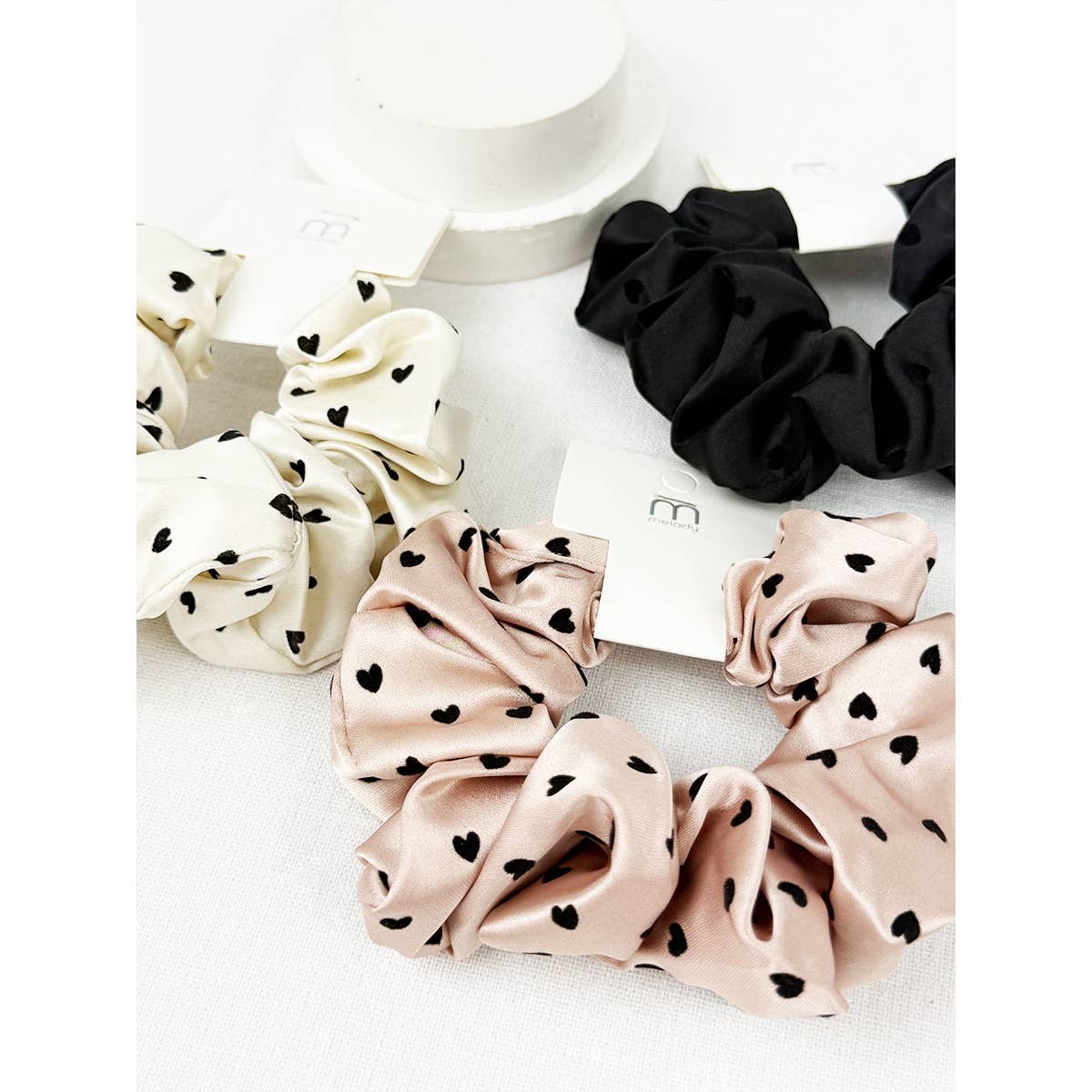Heart Soft Tone Satin Scrunchies