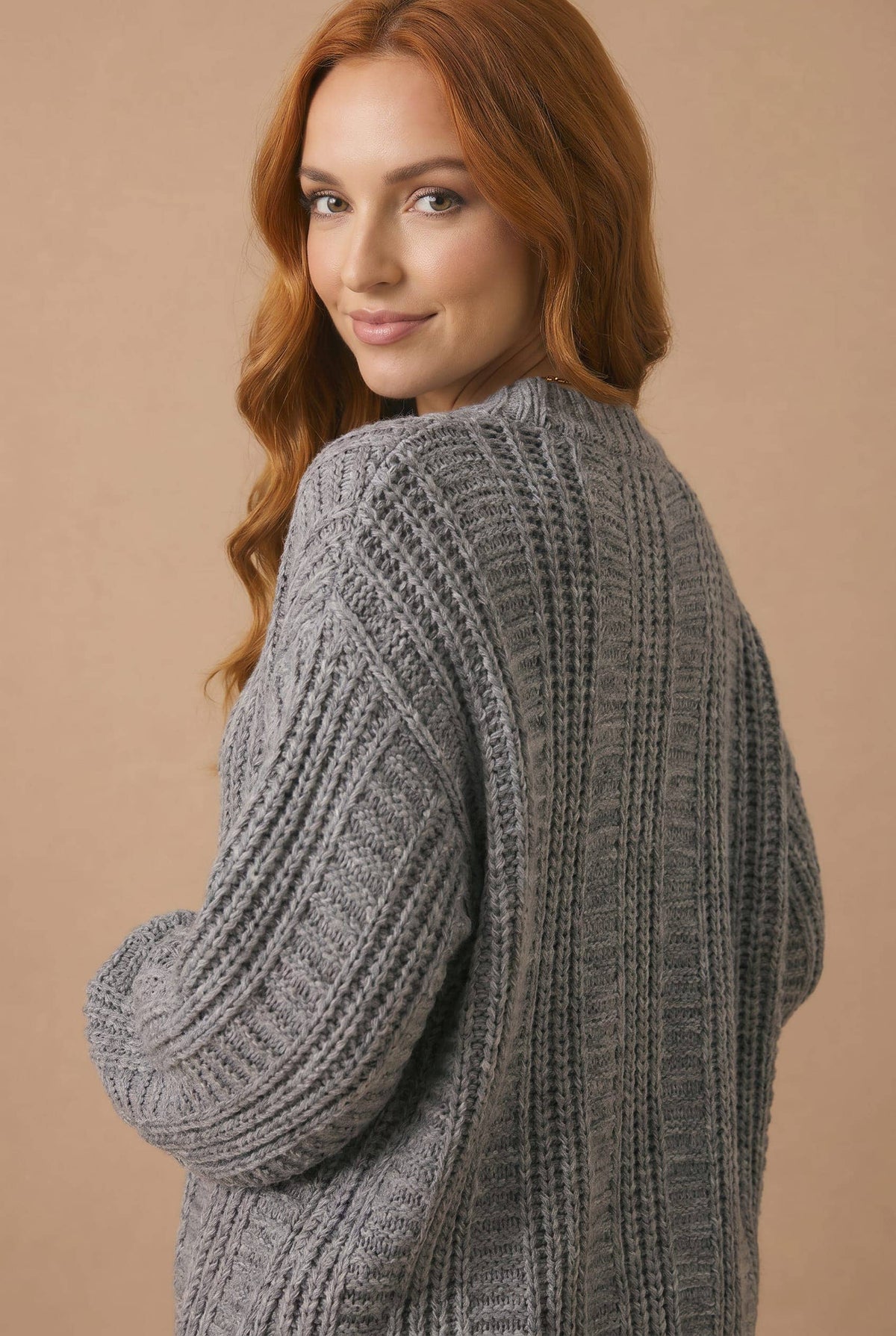 Two-Tone Chunky Cable Knit Button-Down Cardigan