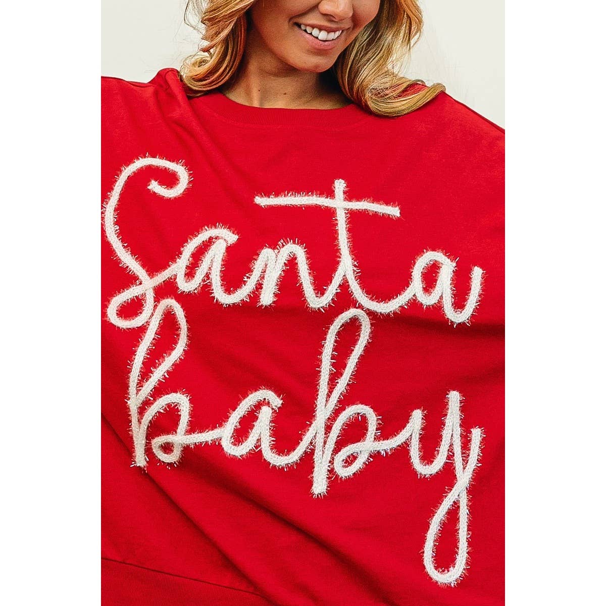 Santa Baby Tinsel Lettering Oversized Christmas Sweatshirt