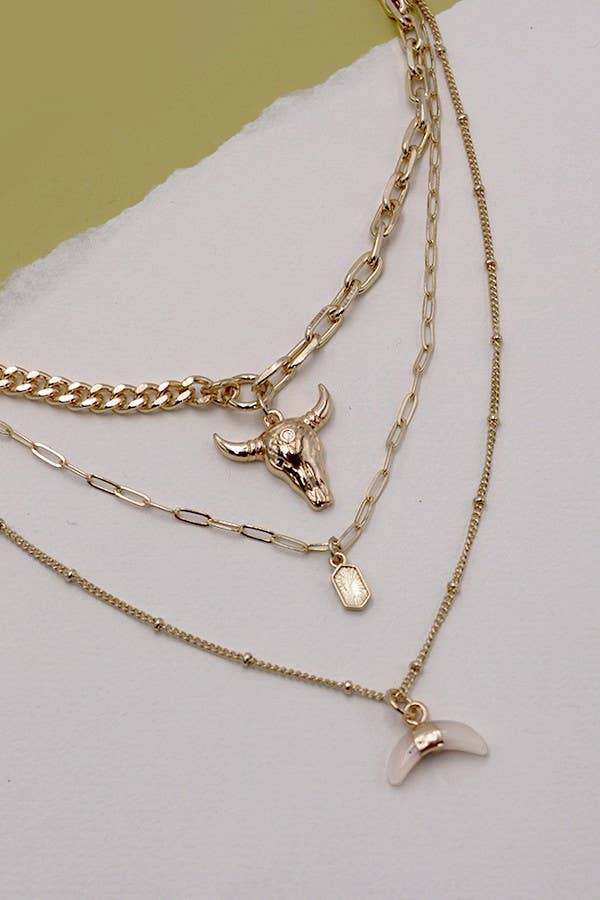 Golden Bull Horn Layered Necklace