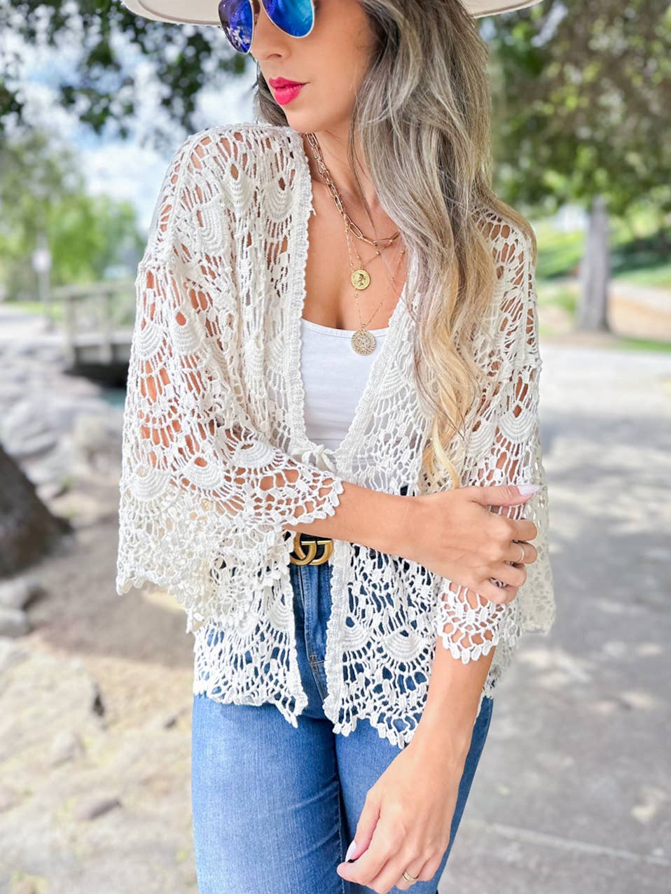 Boho Scallop Pattern Open Front Crochet Cardigan