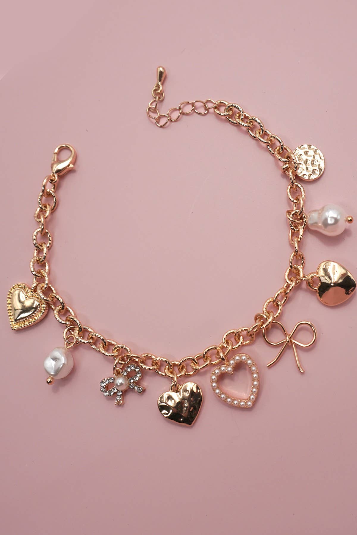 Golden Bow & Heart Charm Bracelet
