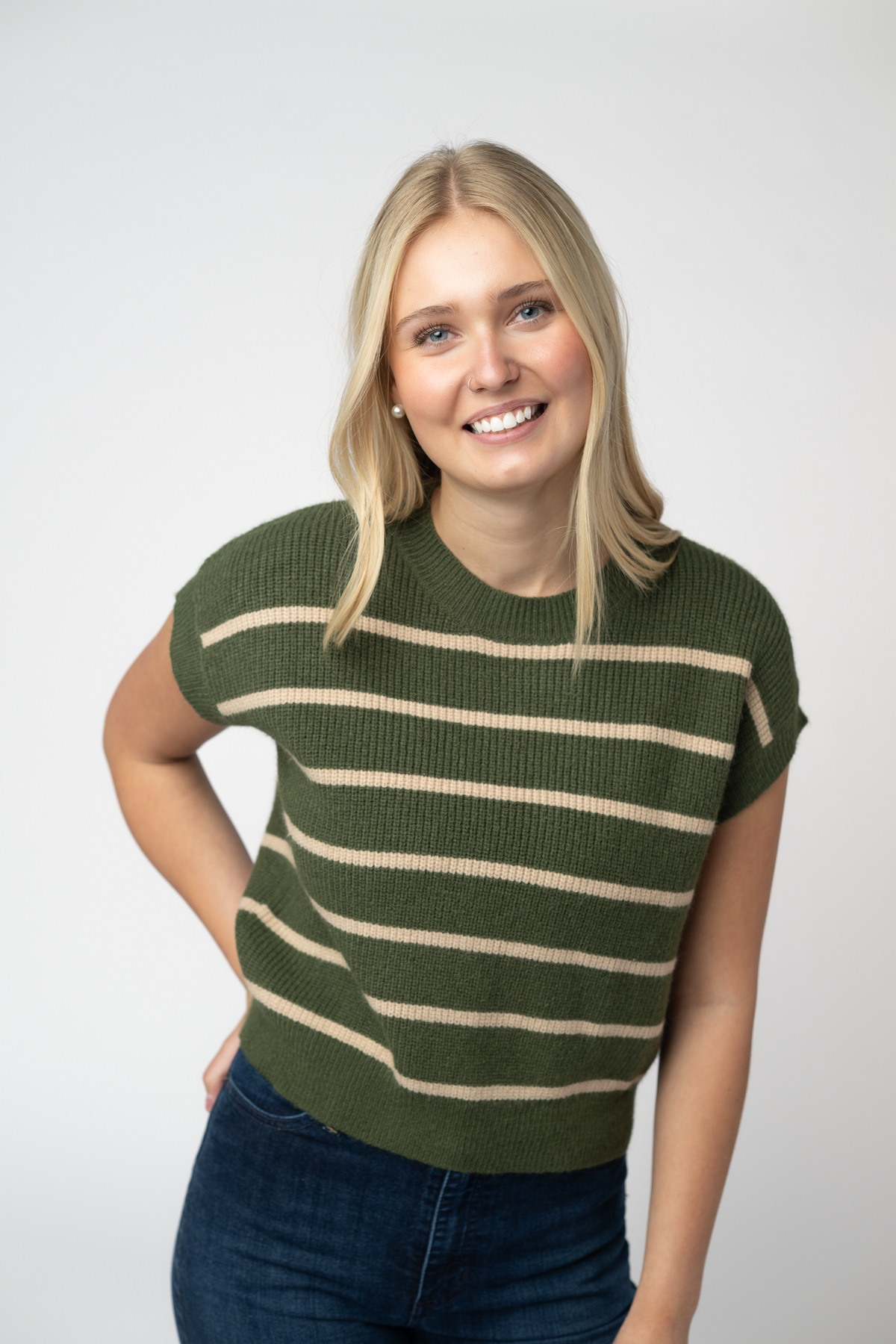 Olive & Oatmeal Striped Sweater Top