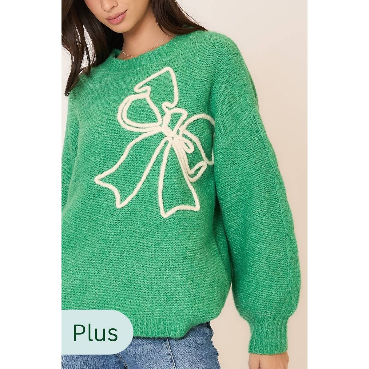 Soft Brushed Embroidered Bow Knit Sweater