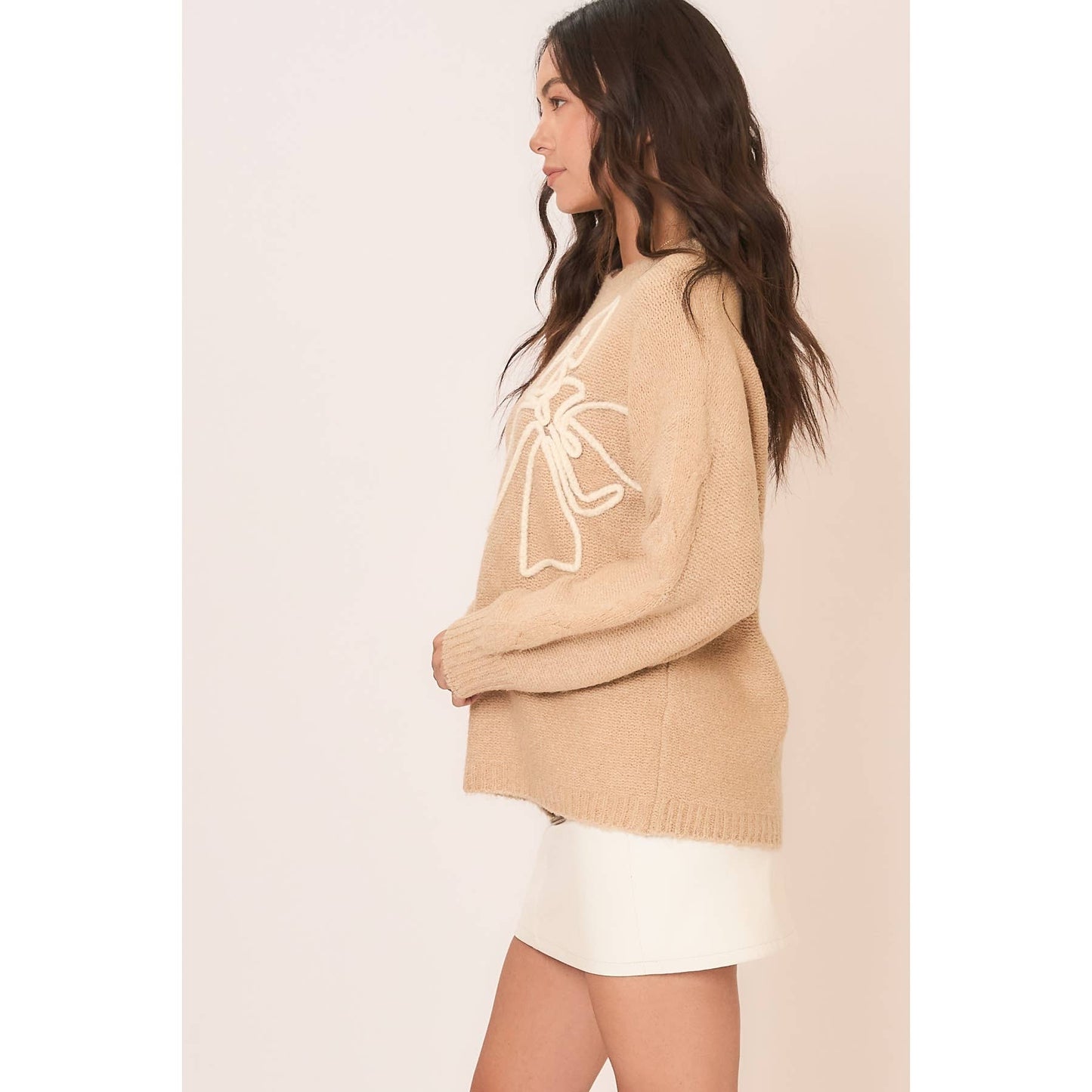 Soft Brushed Embroidered Bow Knit Sweater