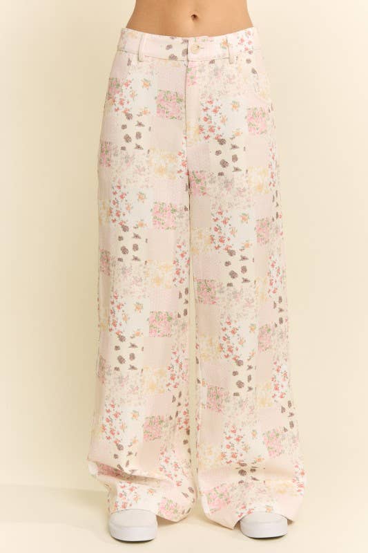 Blooming Patchwork Wide-Leg Pants