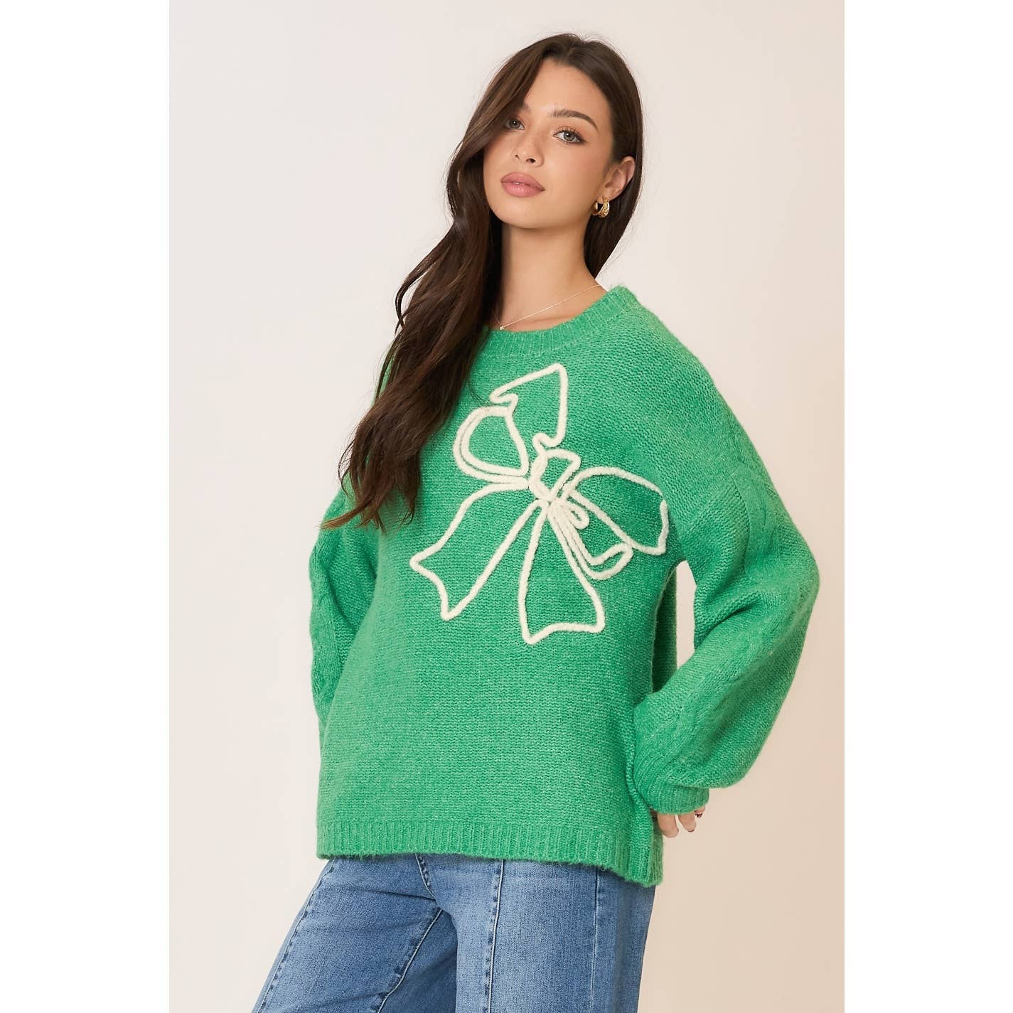 Soft Brushed Embroidered Bow Knit Sweater